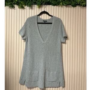 Eileen Fisher Wool Silk Blend V-Neck Short Sleeve Sweater Gray Size L